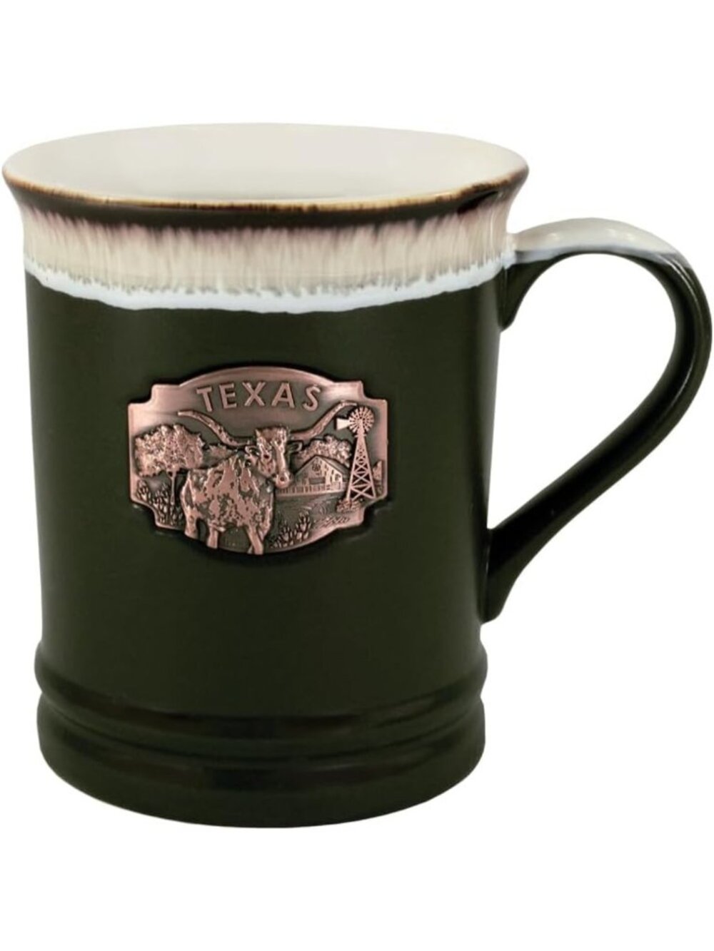 Texas 3D Medallion Reactive Glaze Mug - 18 oz Brown Ceramic Coffee Cup